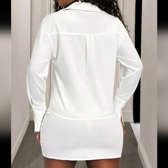 Women Solid Color Long Sleeve Shirt And A-Line Skirt Sets, Simple & Fashionable - Picture 2 of 4